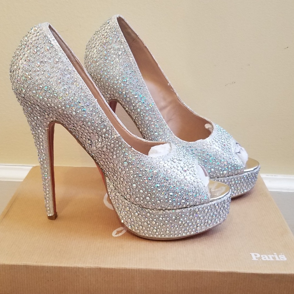 SOLD: Silver Rhinestone Red Bottom Heels